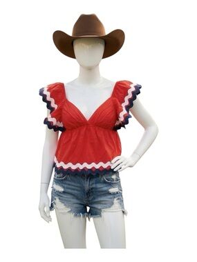 DAY & MOON red rickrack patriotic vibes halter S M